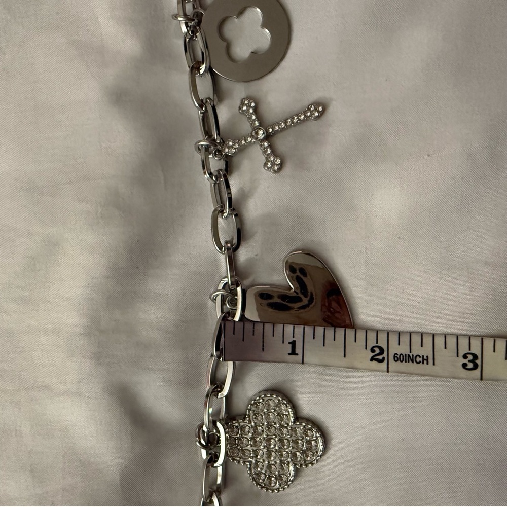 Silver tone metallic charm skinny chain belt - Picture 9 of 9